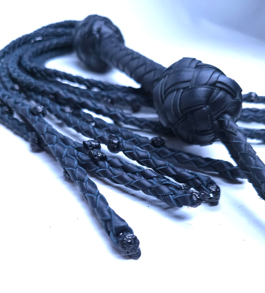 Voodoo Black Skull Cat O Nine Flogger- Made to Order