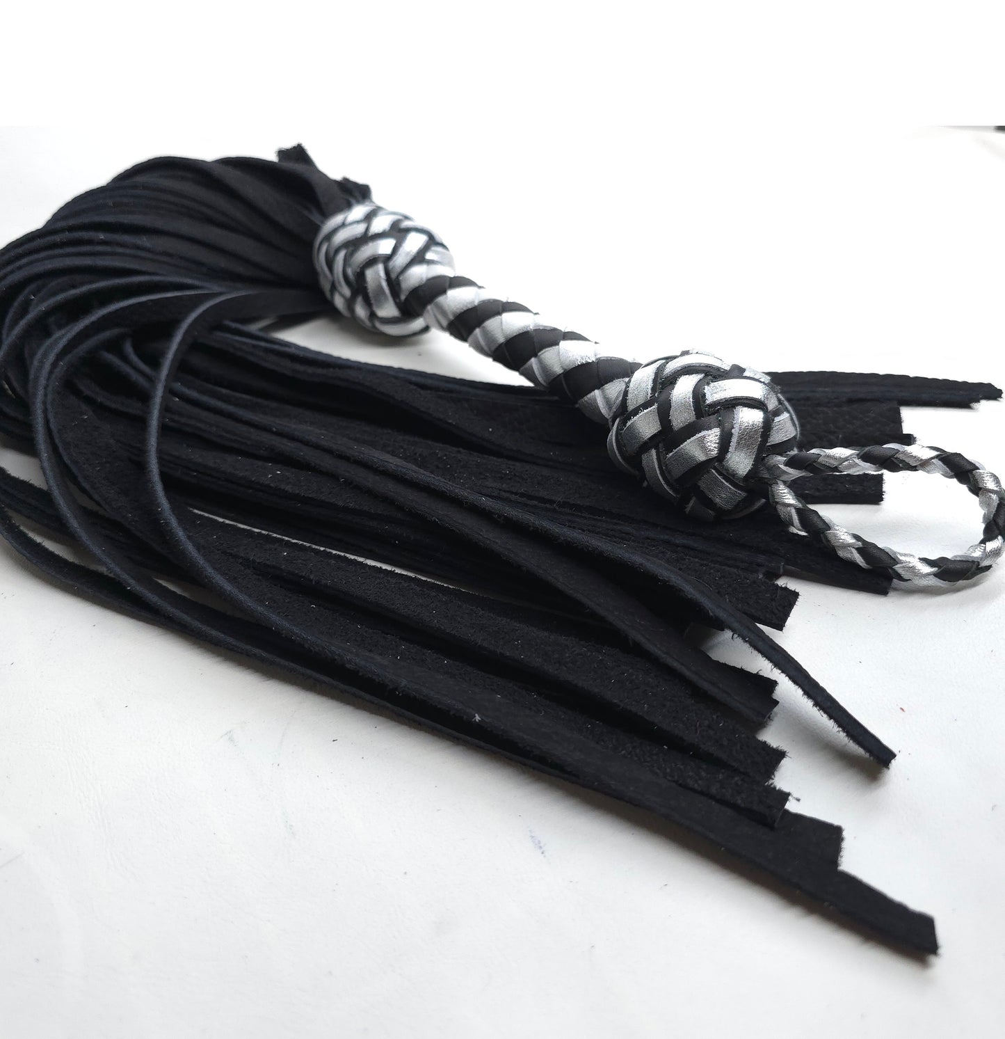 Black and Silver Velvet Leather Flogger- In Stock