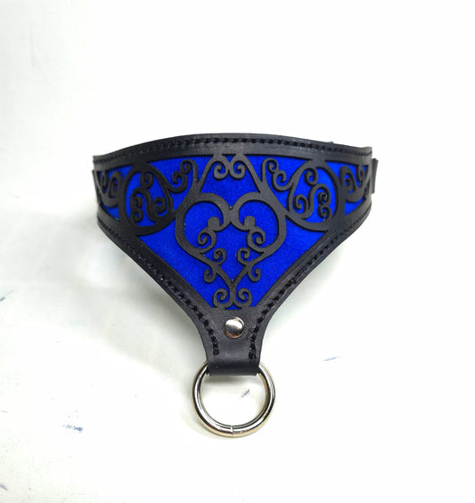 Leather Heart Collar in Blue