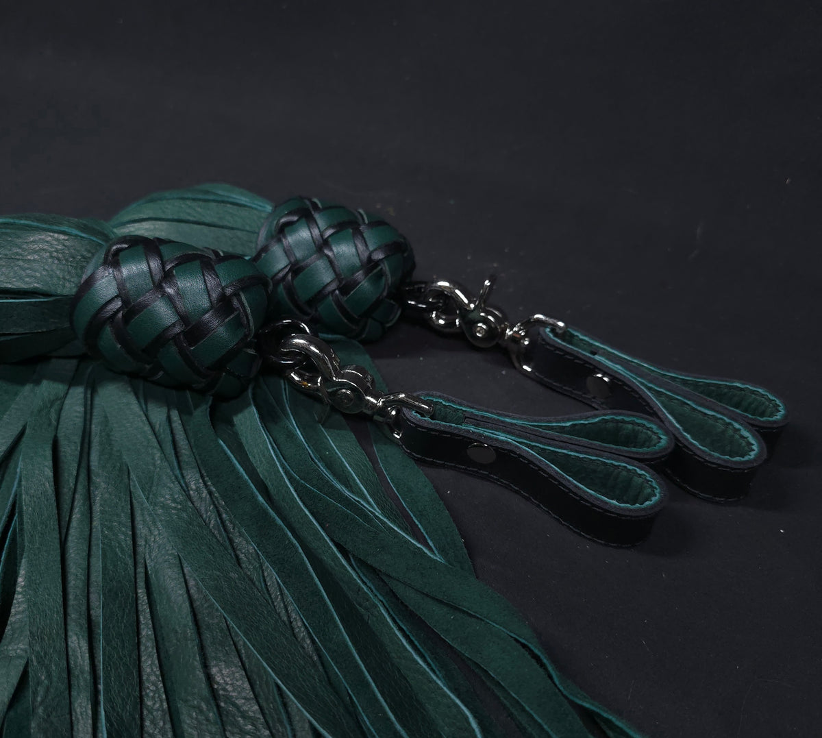 Dark Green Deerskin Mop Finger Floggers - In Stock