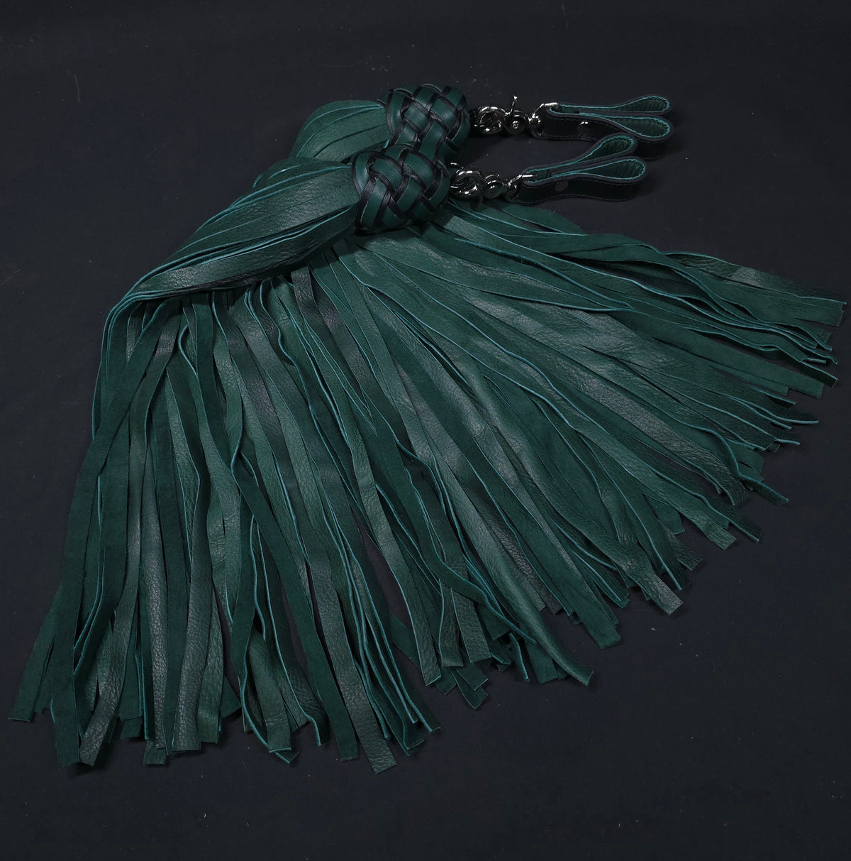 Dark Green Deerskin Mop Finger Floggers - In Stock