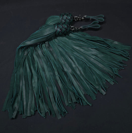 Dark Green Deerskin Mop Finger Floggers - In Stock