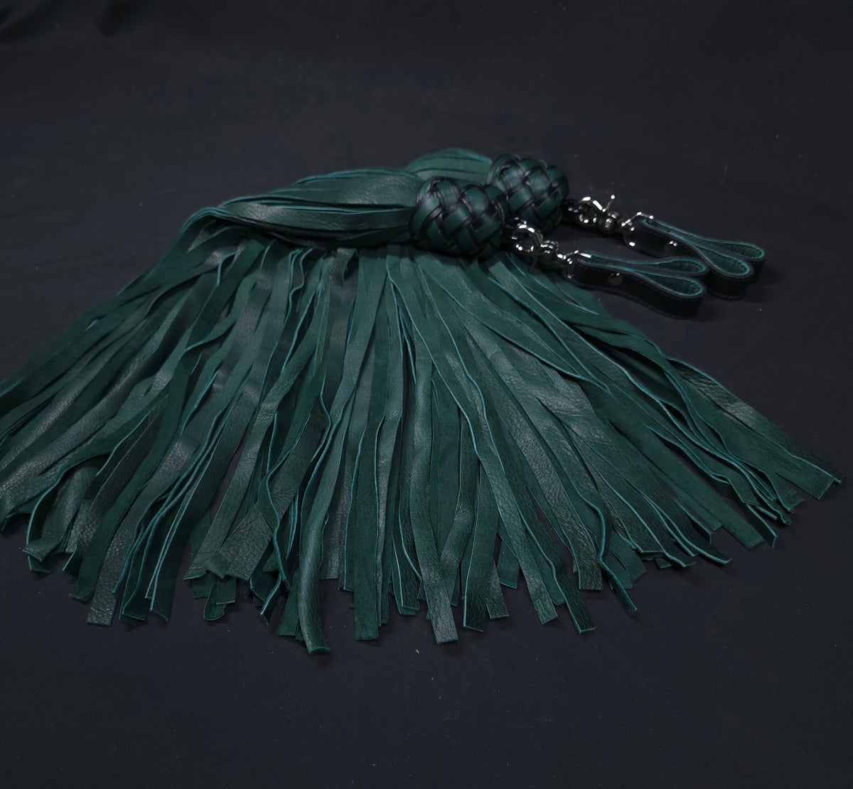 Dark Green Deerskin Mop Finger Floggers - In Stock