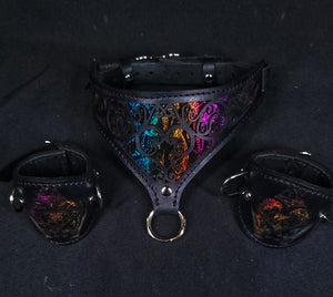 Rainbow Heart Filigree Collar and Cuffs - In Stock