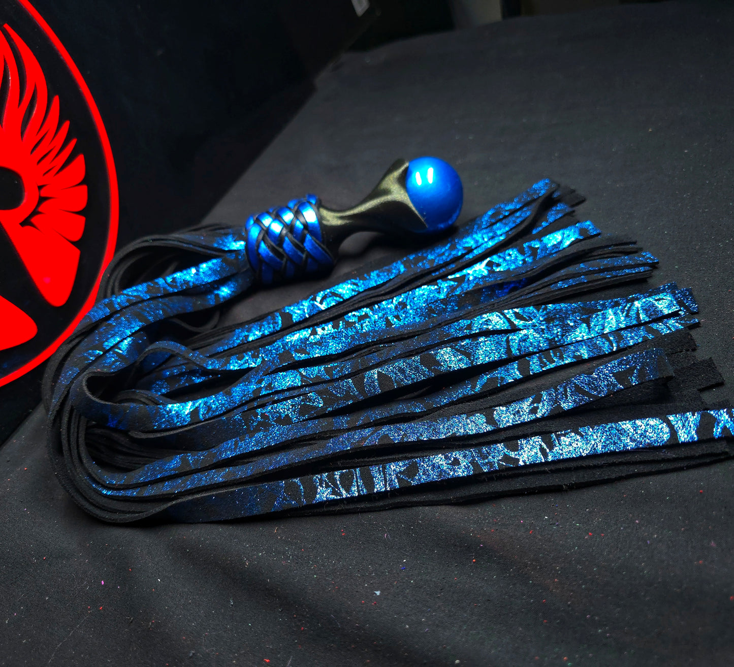 Sapphire Smoke Leather Ball Handle Flogger- In Stock