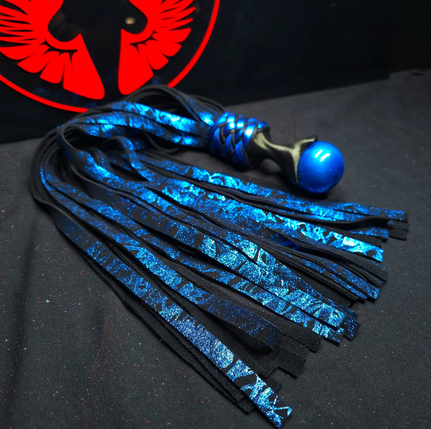 Sapphire Smoke Leather Ball Handle Flogger- In Stock