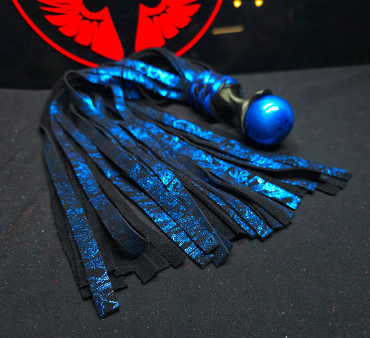 Sapphire Smoke Leather Ball Handle Flogger- In Stock