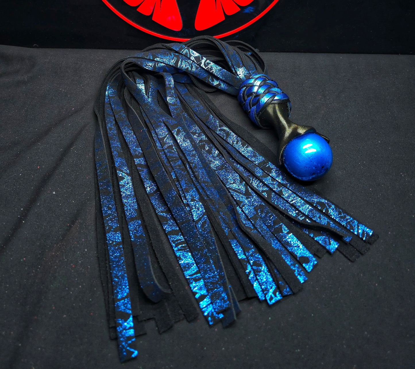 Sapphire Smoke Leather Ball Handle Flogger- In Stock