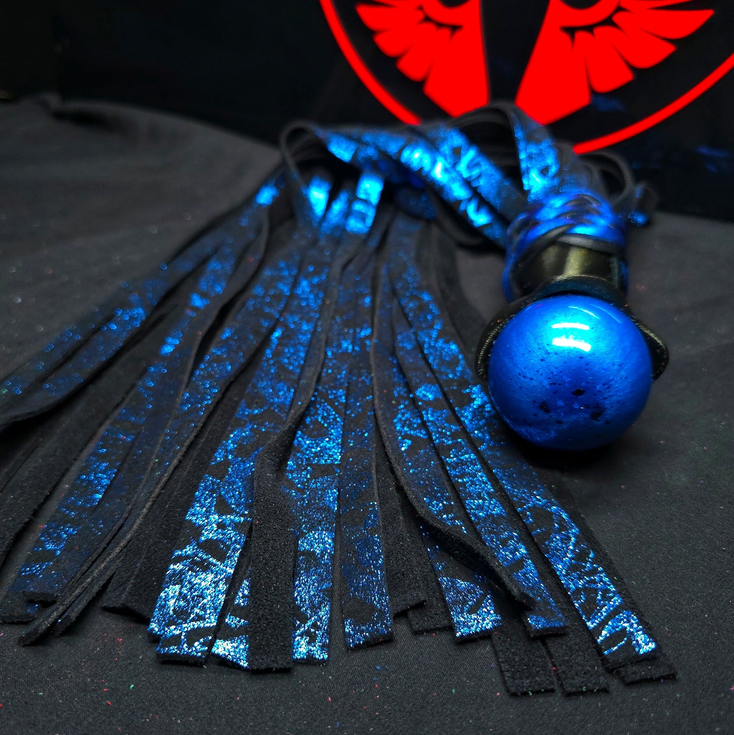 Sapphire Smoke Leather Ball Handle Flogger- In Stock
