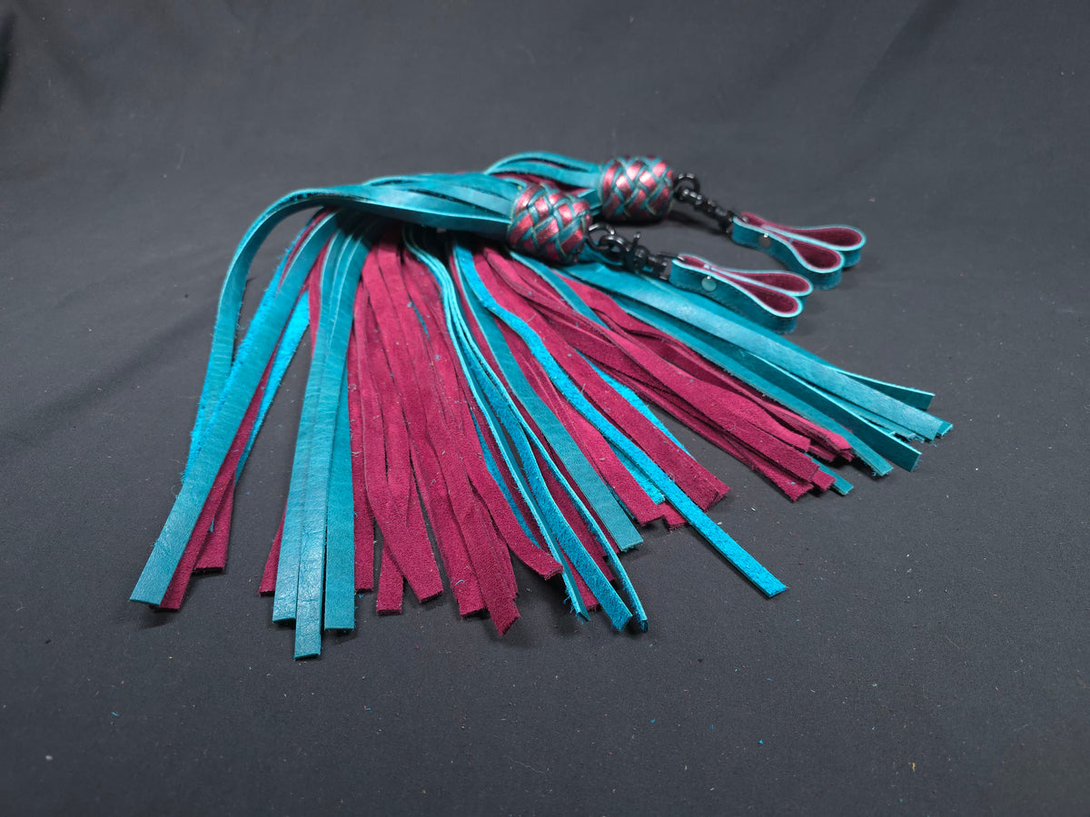 Teal Bison and Burgundy Suede Leather Finger Floggers- In Stock