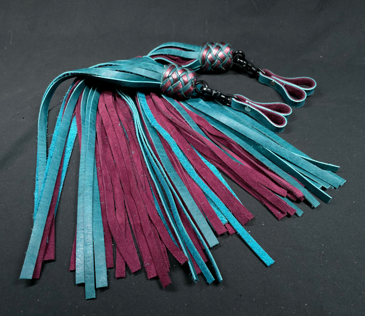 Teal Bison and Burgundy Suede Leather Finger Floggers- In Stock