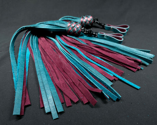Teal Bison and Burgundy Suede Leather Finger Floggers- In Stock