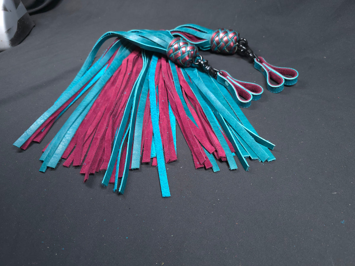 Teal Bison and Burgundy Suede Leather Finger Floggers- In Stock