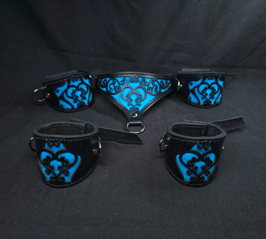 The Leather Heart Collar, wrist and ankle cuffs- Custom