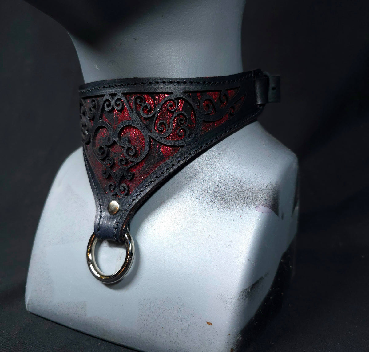 Ruby Smoke Leather Heart Collars and Cuffs - In Stock