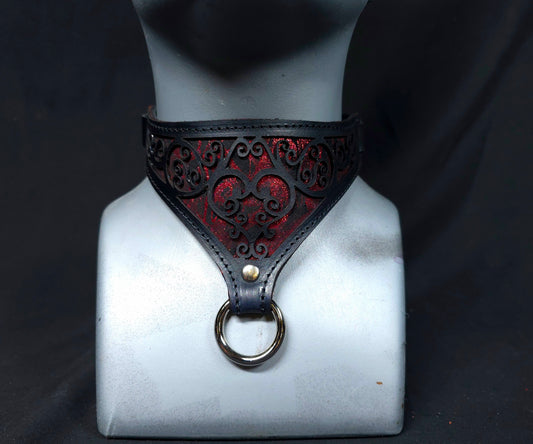 Ruby Smoke Leather Heart Collars and Cuffs - In Stock