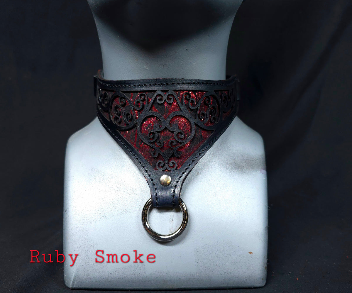 The Leather Heart Collar, Wrist, Ankle Cuffs- CUSTOM MADE TO ORDER