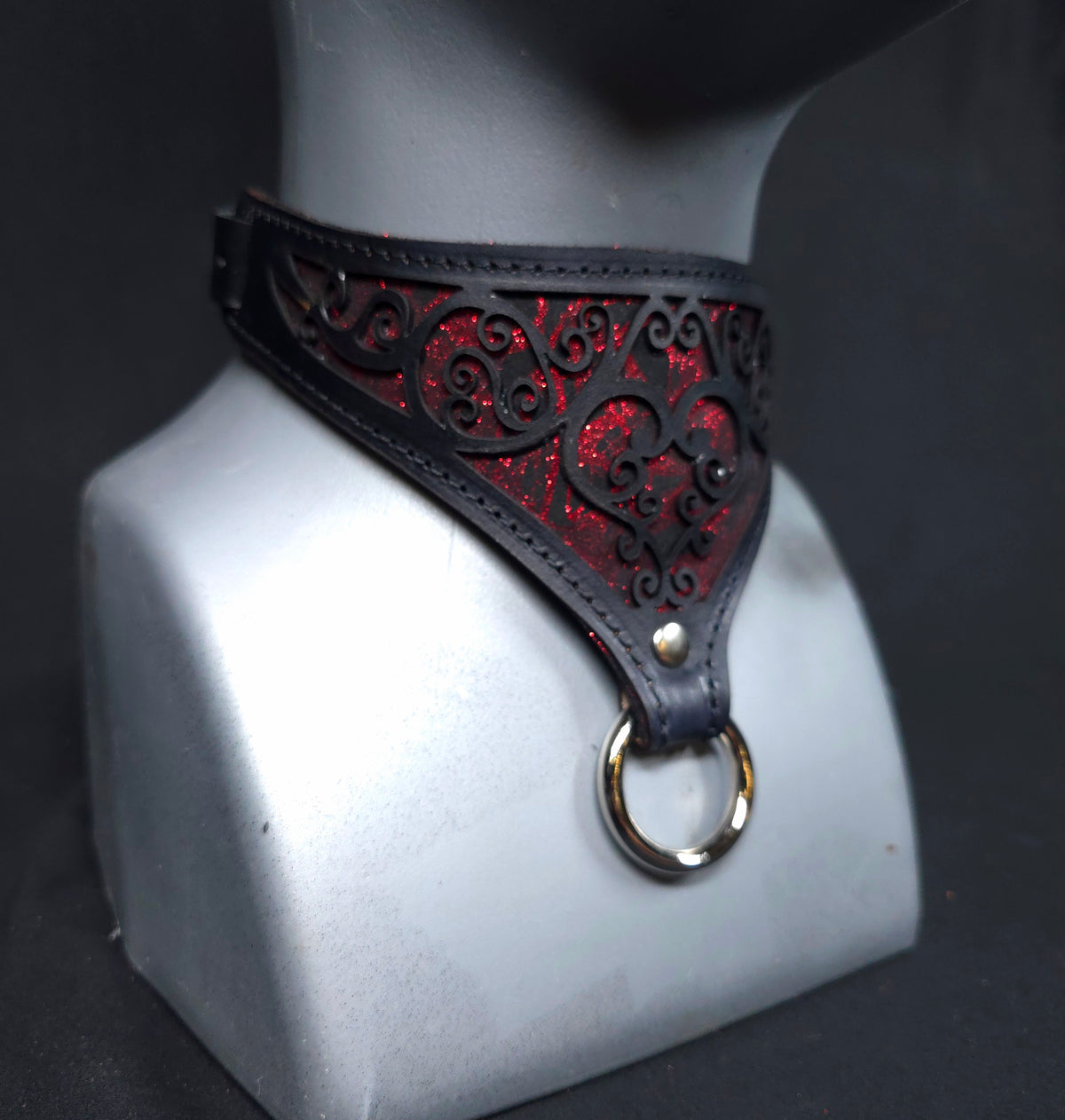 Ruby Smoke Leather Heart Collars and Cuffs - In Stock