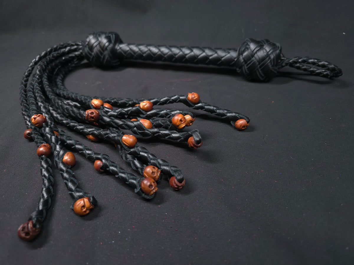 Voodoo Black Skull Cat O Nine Flogger- Made to Order