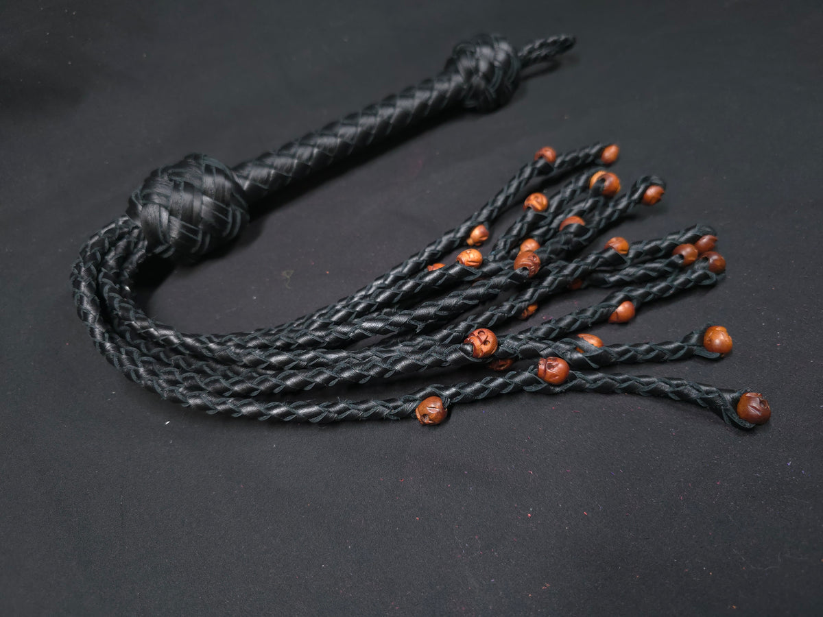 Voodoo Black Skull Cat O Nine Flogger- Made to Order