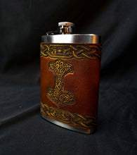 Load image into Gallery viewer, Thor&#39;s Hammer Leather Flask