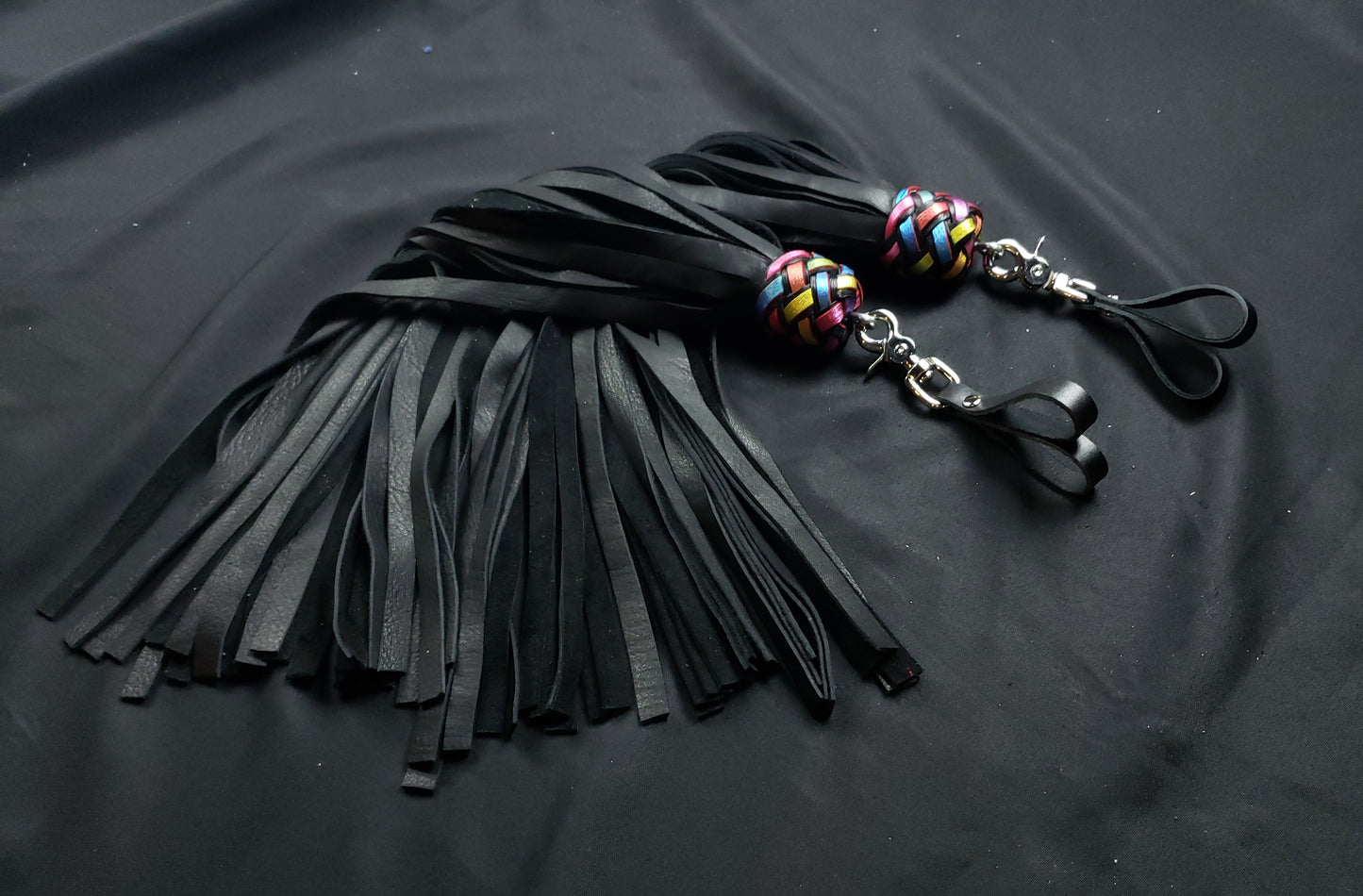 Rainbow and Black Moose Leather Finger Floggers- In stock