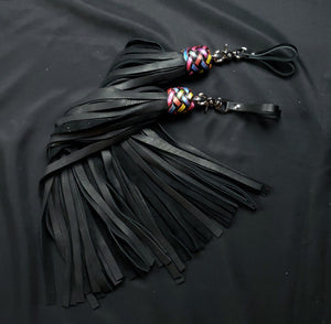 Rainbow and Black Moose Leather Finger Floggers- In stock