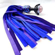 Load image into Gallery viewer, Blue Suede and Purple Deer Handle Flogger