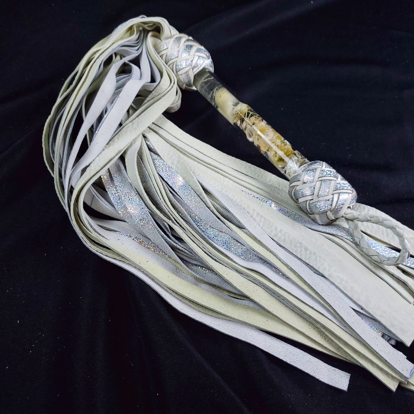 Pale Flowers and Skulls Calfskin and Lamb Floggers