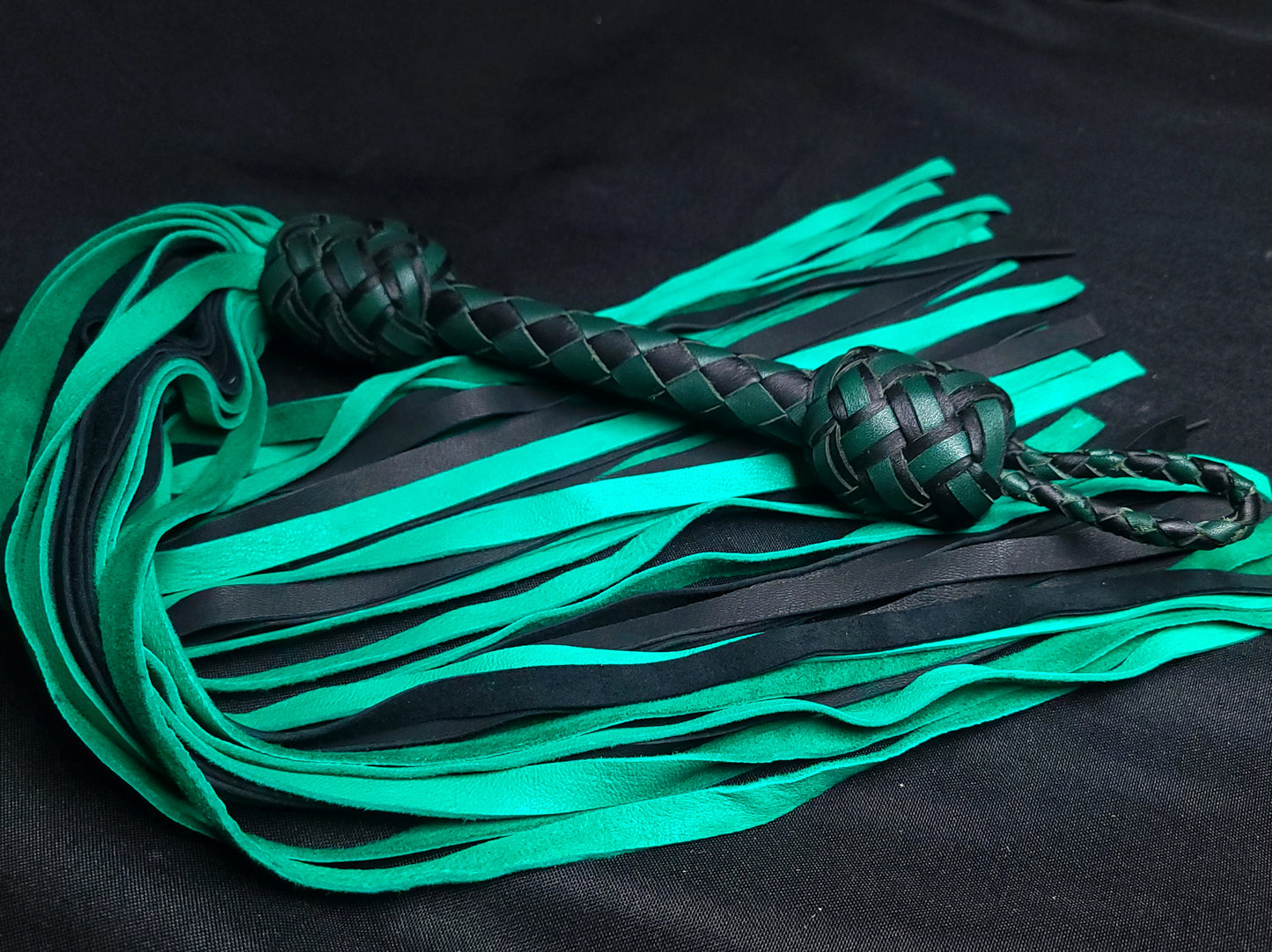 Black and Green Deerskin Flogger- In Stock