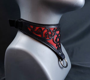 Red Leather Heart Collar and Cuffs - Made to Order