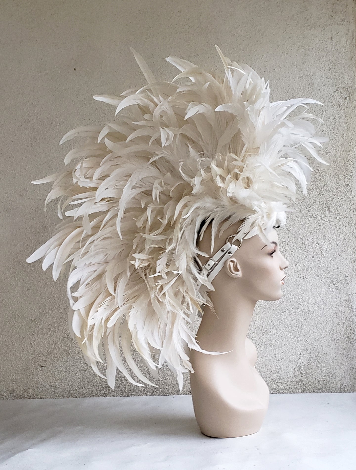 White Feather Mohawk Headdress- Made to Order